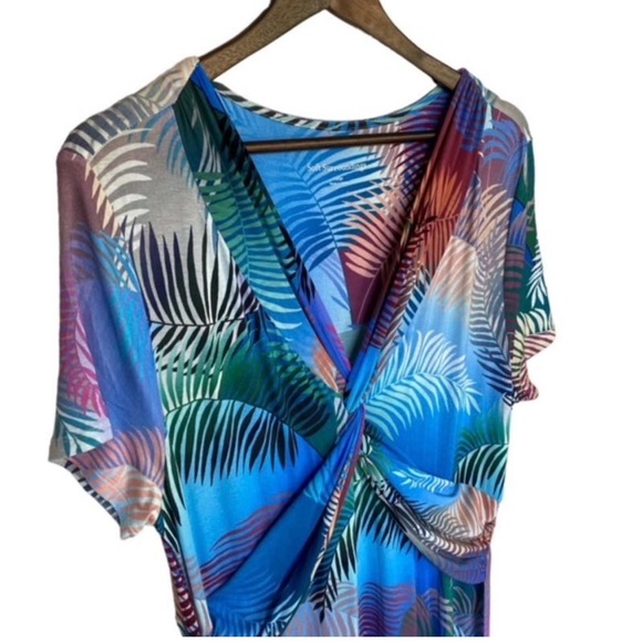 Soft Surroundings Dress Womens Large Blue Anya Ombré Palms Maxi Coastal 🌴 - Picture 3 of 6